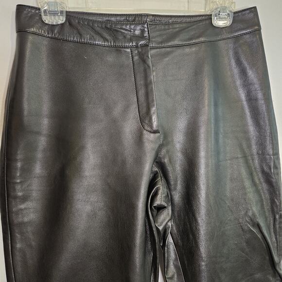 Vtg Y2k CACHE Womens 100% Leather Pants Size 8 Black Bootcut Retro Rock Boho - Picture 2 of 11